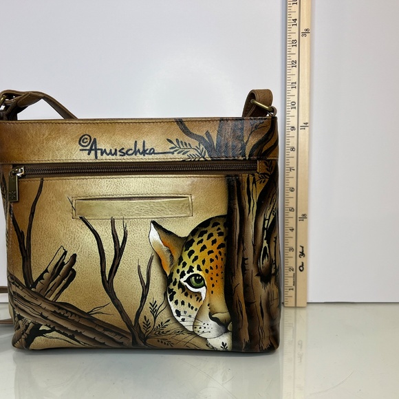 ANUSCHKA Leather Hand Painted Crossbody Bag Purse African Leopard Print - Picture 12 of 16